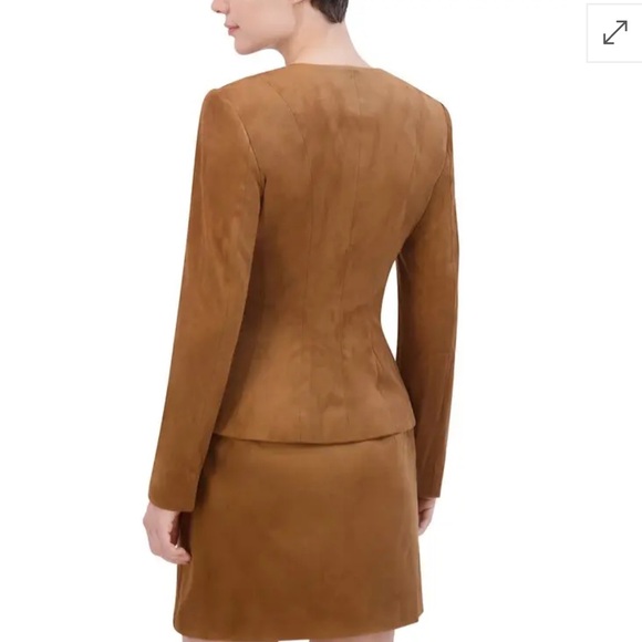 BCBGMAXAZRIA Faux Suede Jacket Cognac Zip Front Peplum Hem NWT Sz 2 - Picture 7 of 7